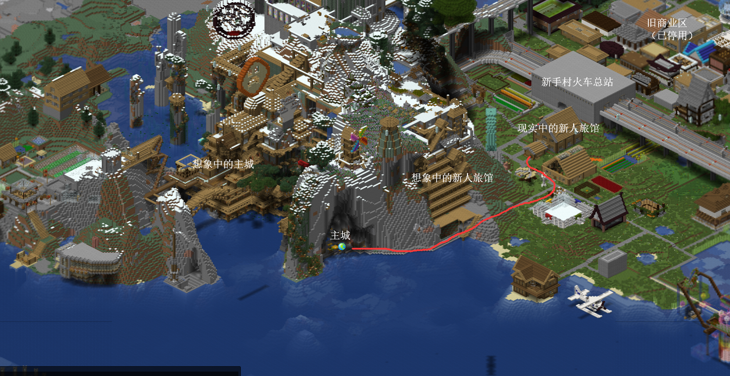 从主城到新人旅馆的步行路线图 图从主城到新人旅馆的步行路线图